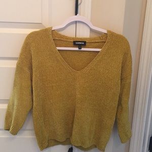 Mustard Chenille Cropped 3/4 Sleeve Sweater